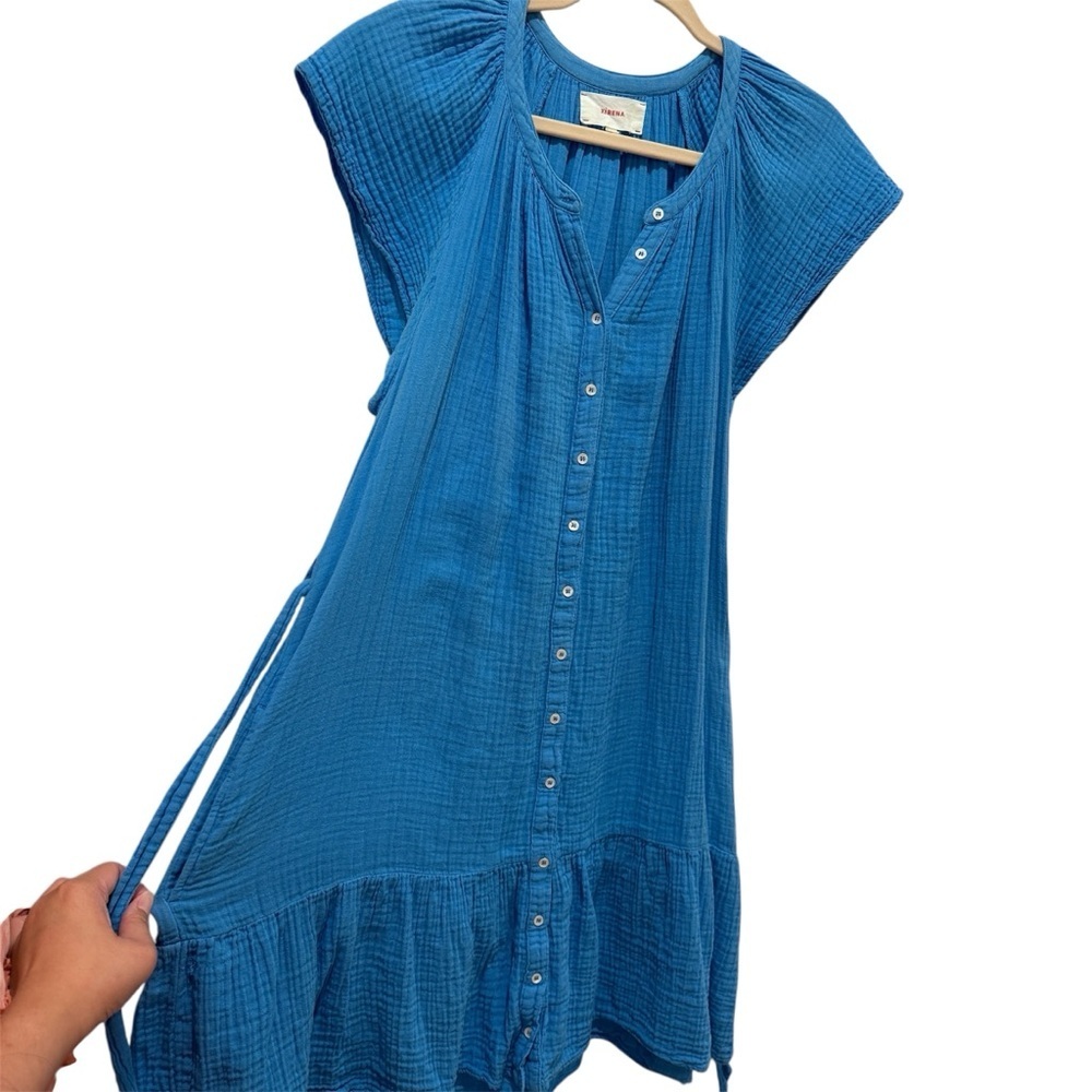 Xirena Jude Mini Dress in Acqua Cotton Gauze Belted Boho Casual Blue Sz M - Picture 7 of 16